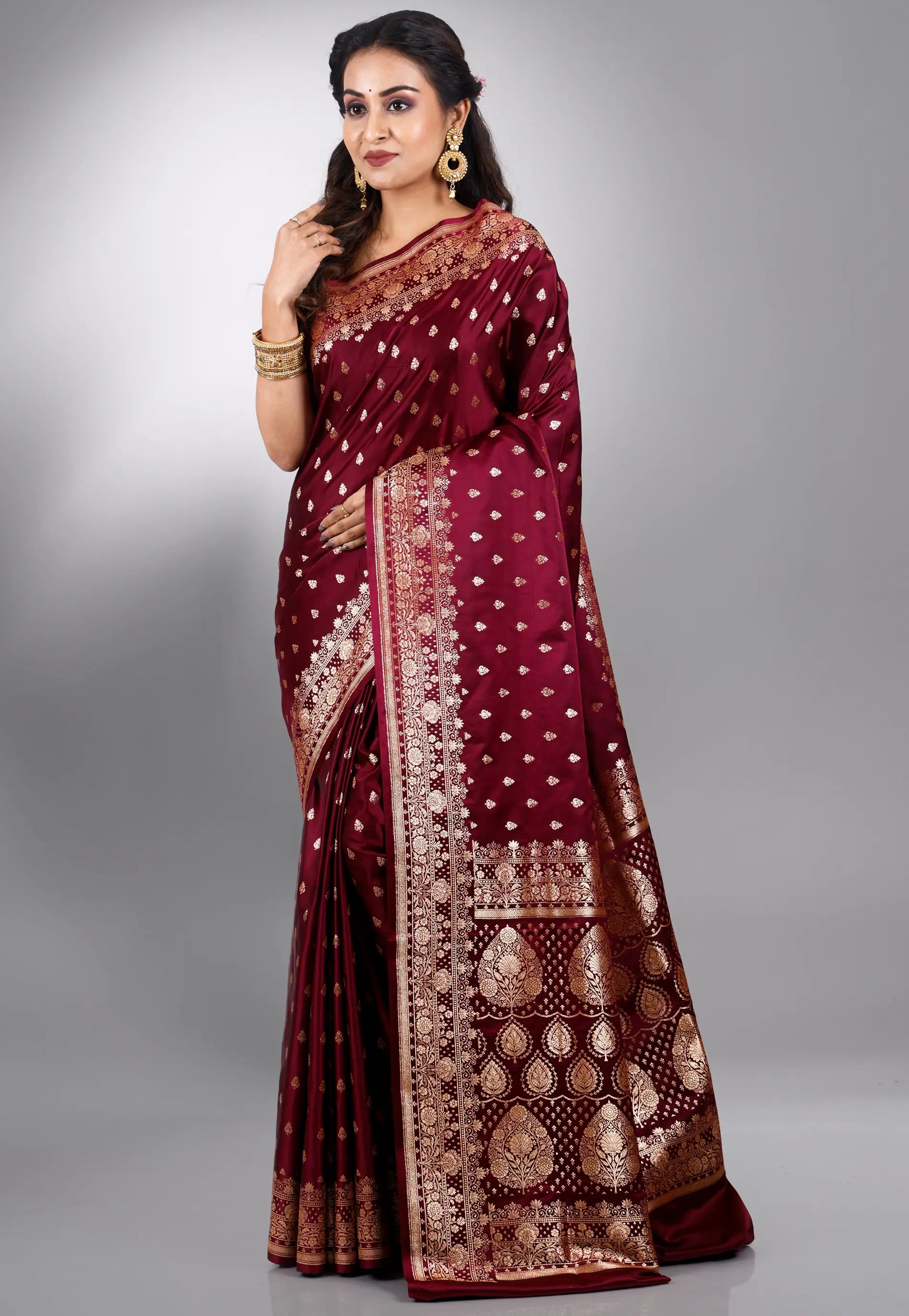Maroon Wedding Banarasi Silk Saree with Blouse Piece