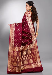 Maroon Wedding Banarasi Silk Saree with Blouse Piece