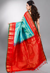 Rama Green with Red Border Gadwal Pure Silk Saree With Blouse Piece