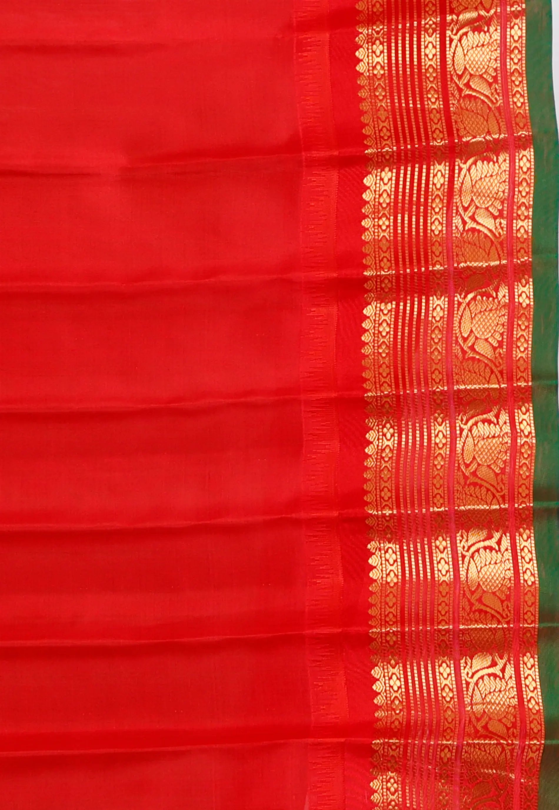 Rama Green with Red Border Gadwal Pure Silk Saree With Blouse Piece