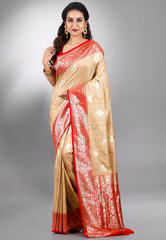 Tussar Colour Silk with Red Border Tussar with Blouse Piece