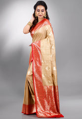 Tussar Colour Silk with Red Border Tussar with Blouse Piece