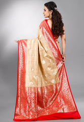 Tussar Colour Silk with Red Border Tussar with Blouse Piece