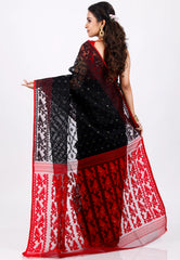 Black Dhakai Jamdani Cotton Saree without Blouse Piece