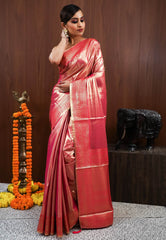 Rani Pink Tissue Silk Saree With Blouse Piece - Adi Akshoy & Co.