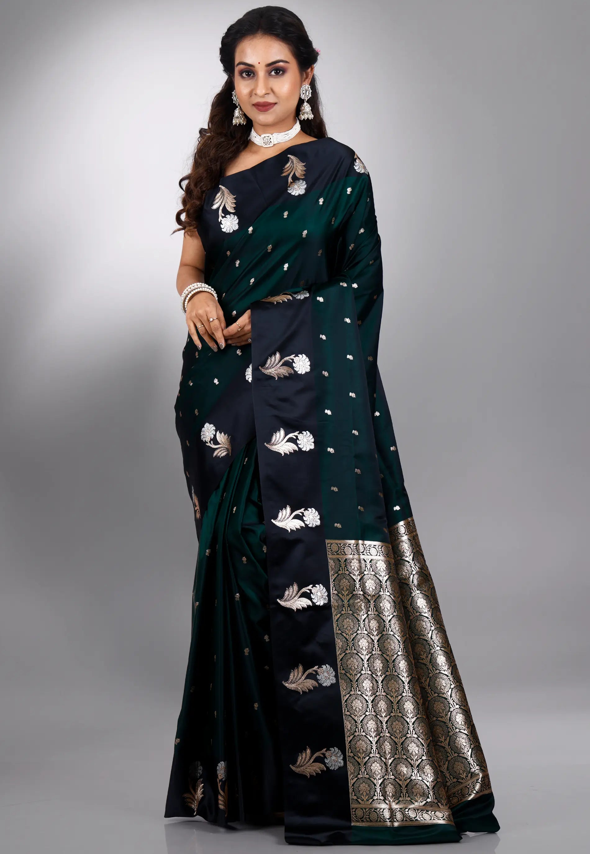 Bottle Wedding Banarasi Silk Saree with Blouse Piece