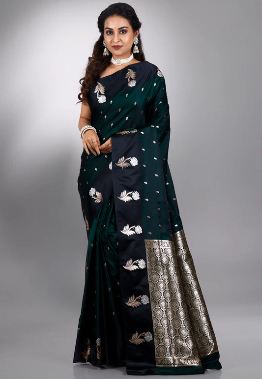 Bottle Wedding Banarasi Silk Saree with Blouse Piece