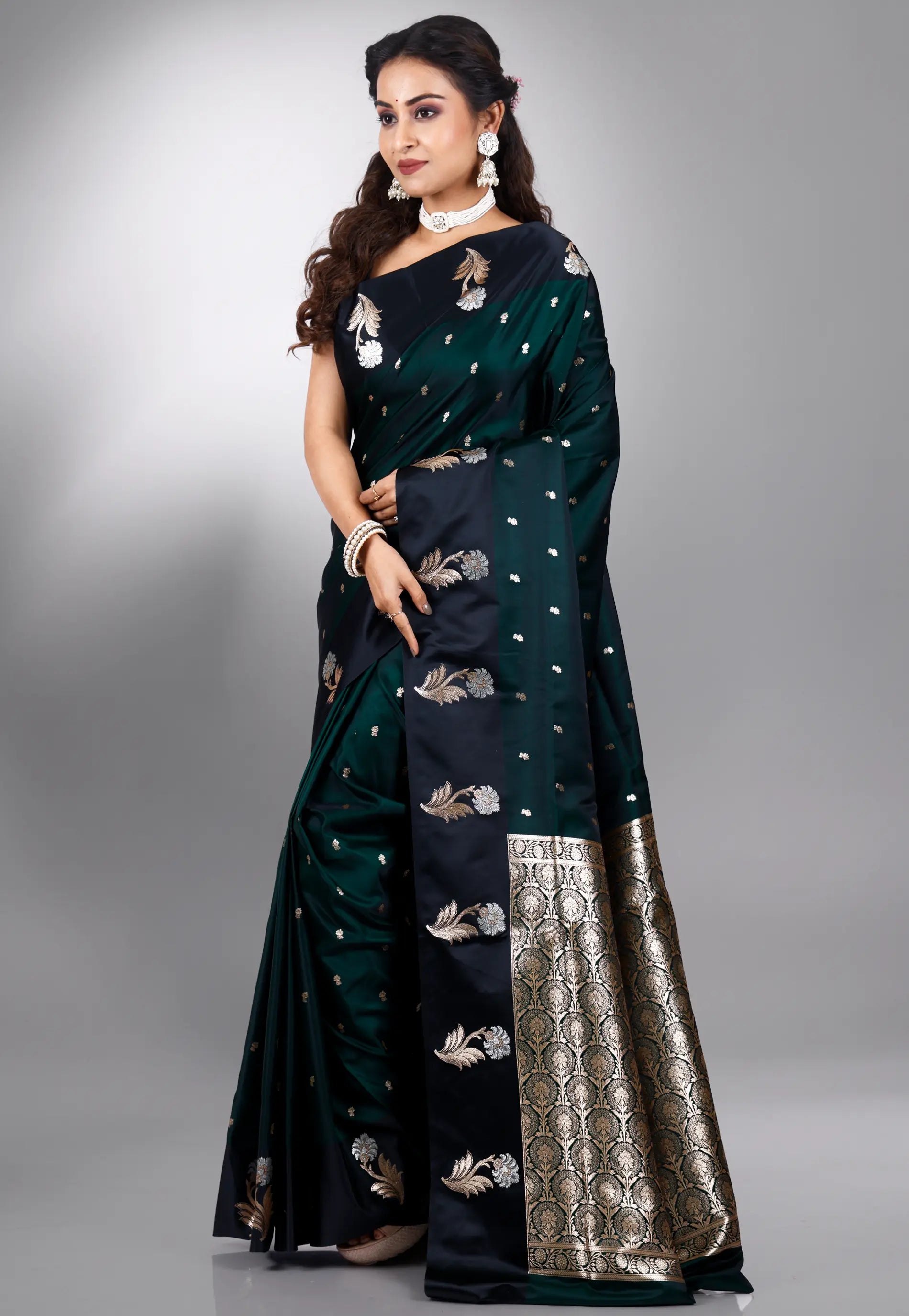 Bottle Wedding Banarasi Silk Saree with Blouse Piece