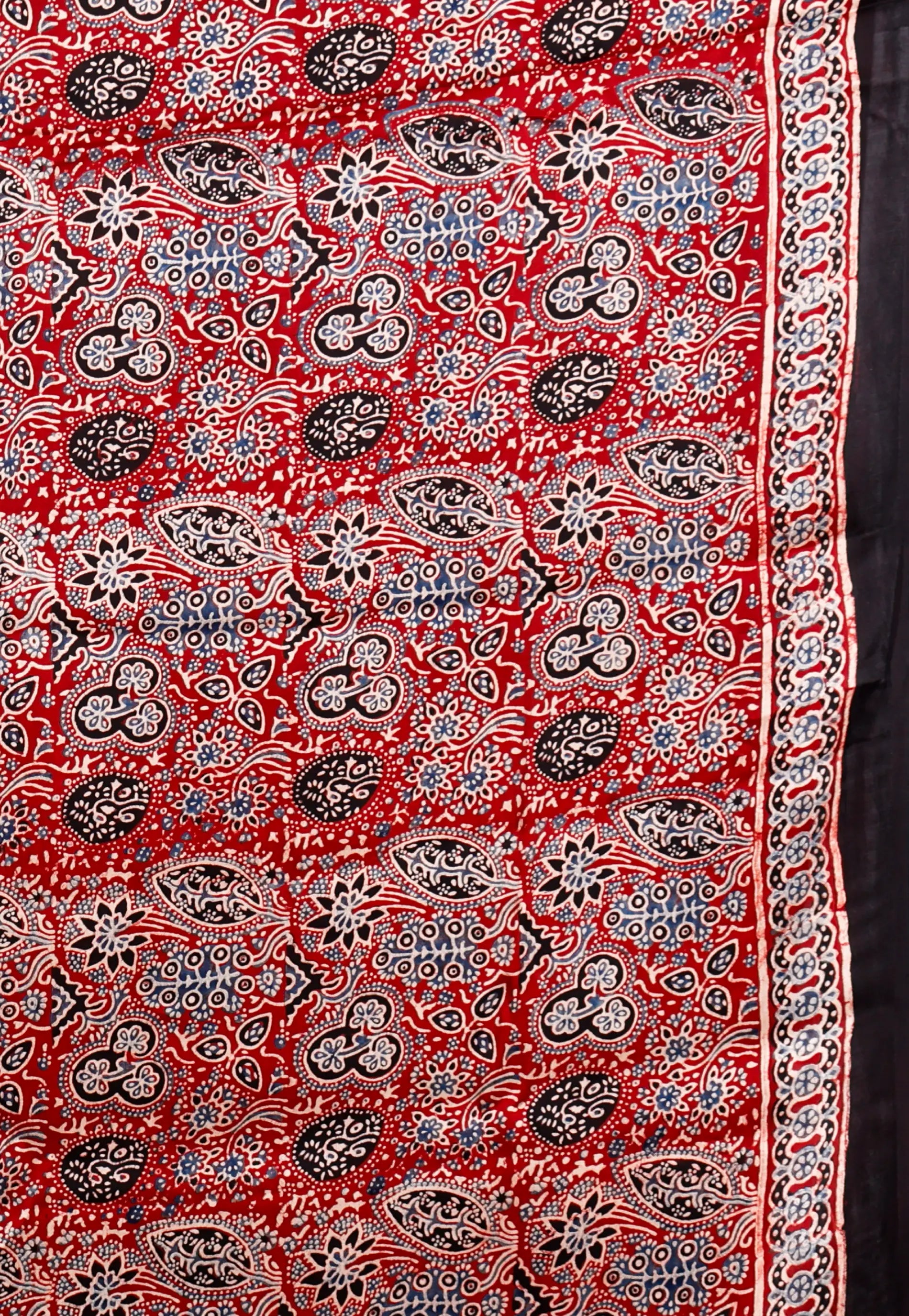 Red Ajrakh Print in Modal Silk Saree With Blouse Piece