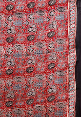 Red Ajrakh Print in Modal Silk Saree With Blouse Piece