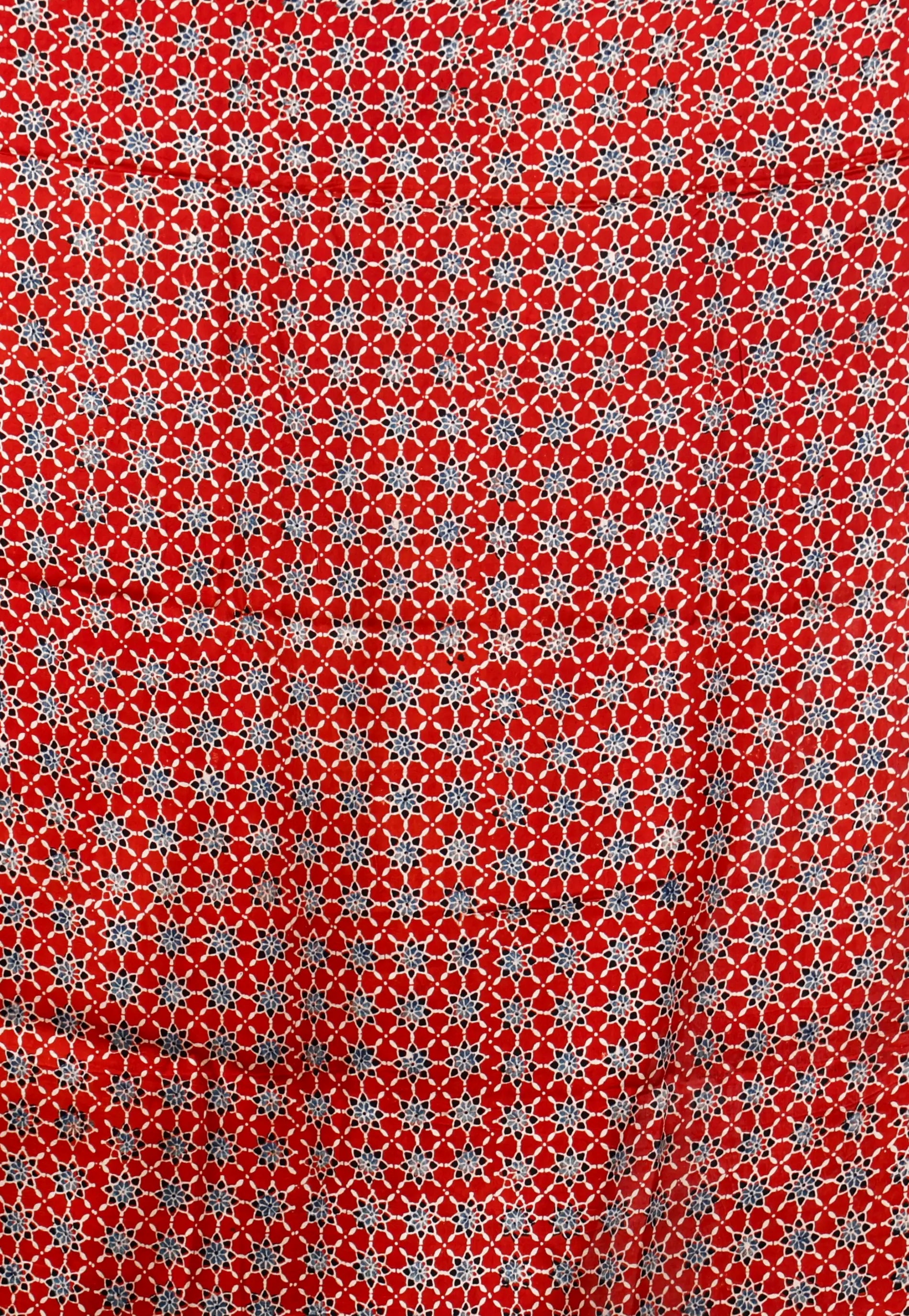 Red Ajrakh Print in Modal Silk Saree With Blouse Piece