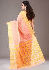 Peach Dhakai Jamdani Cotton Saree without Blouse Piece