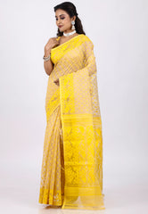 Yellow Dhakai Jamdani Cotton Saree without Blouse Piece