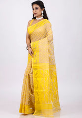 Yellow Dhakai Jamdani Cotton Saree without Blouse Piece