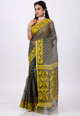 Grey Dhakai Jamdani Cotton Saree without Blouse Piece