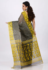 Grey Dhakai Jamdani Cotton Saree without Blouse Piece