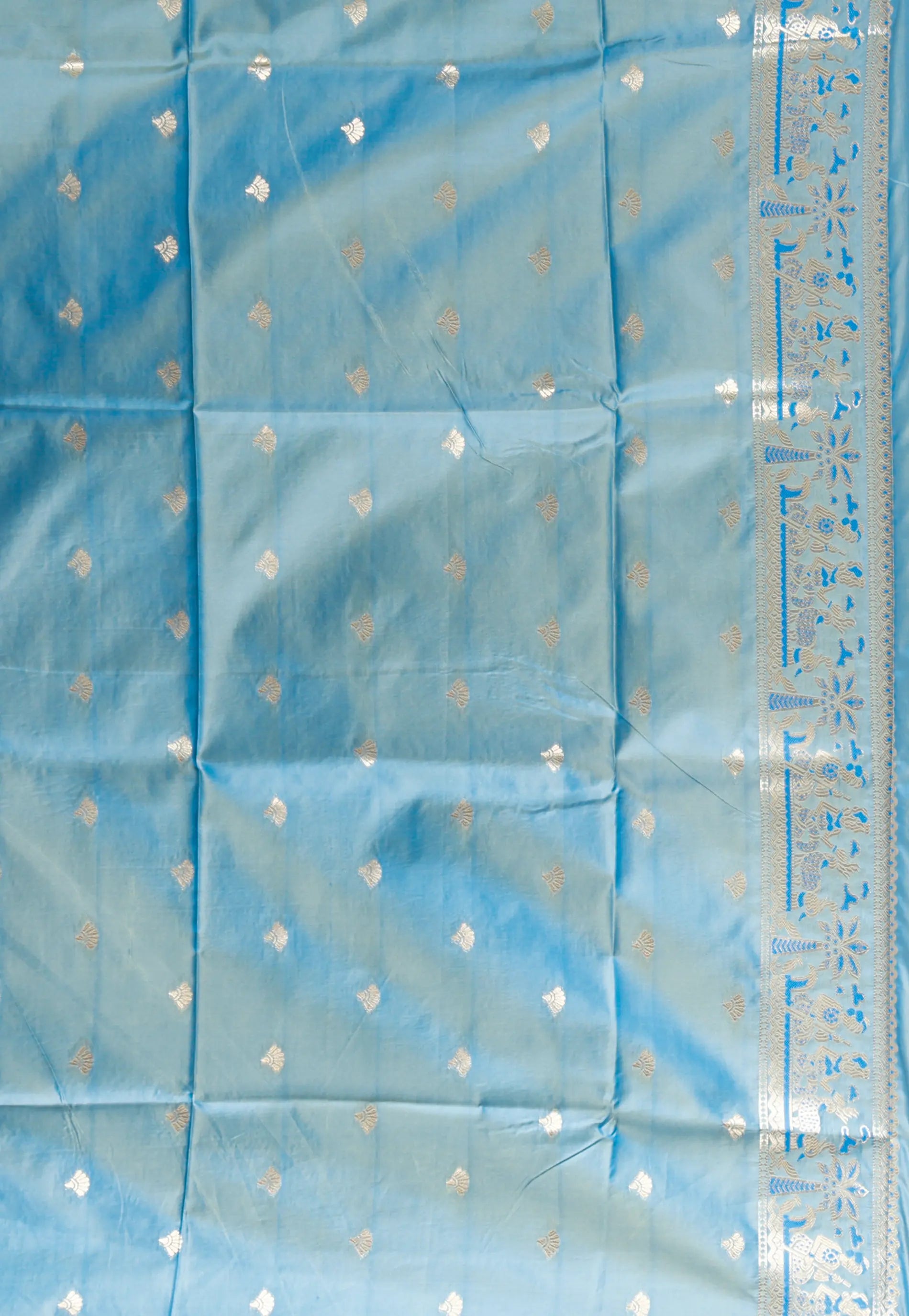Cross Sky Blue Baluchari Silk Saree with Blouse Piece