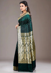 Bottle Green Wedding Banarasi Silk Saree with Blouse Piece