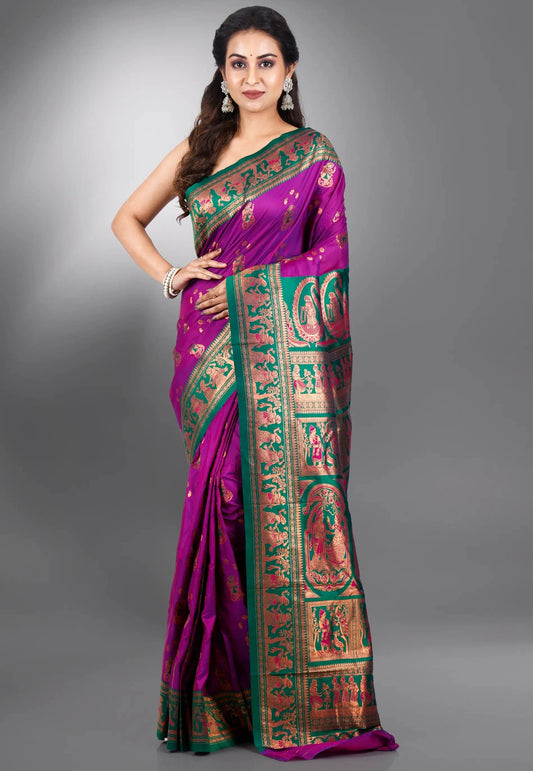 Magenta Baluchari Silk Saree with Blouse Piece