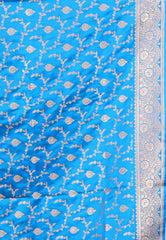 Feroza Blue Wedding Banarasi Silk Saree with Blouse Piece - Adi Akshoy & co.