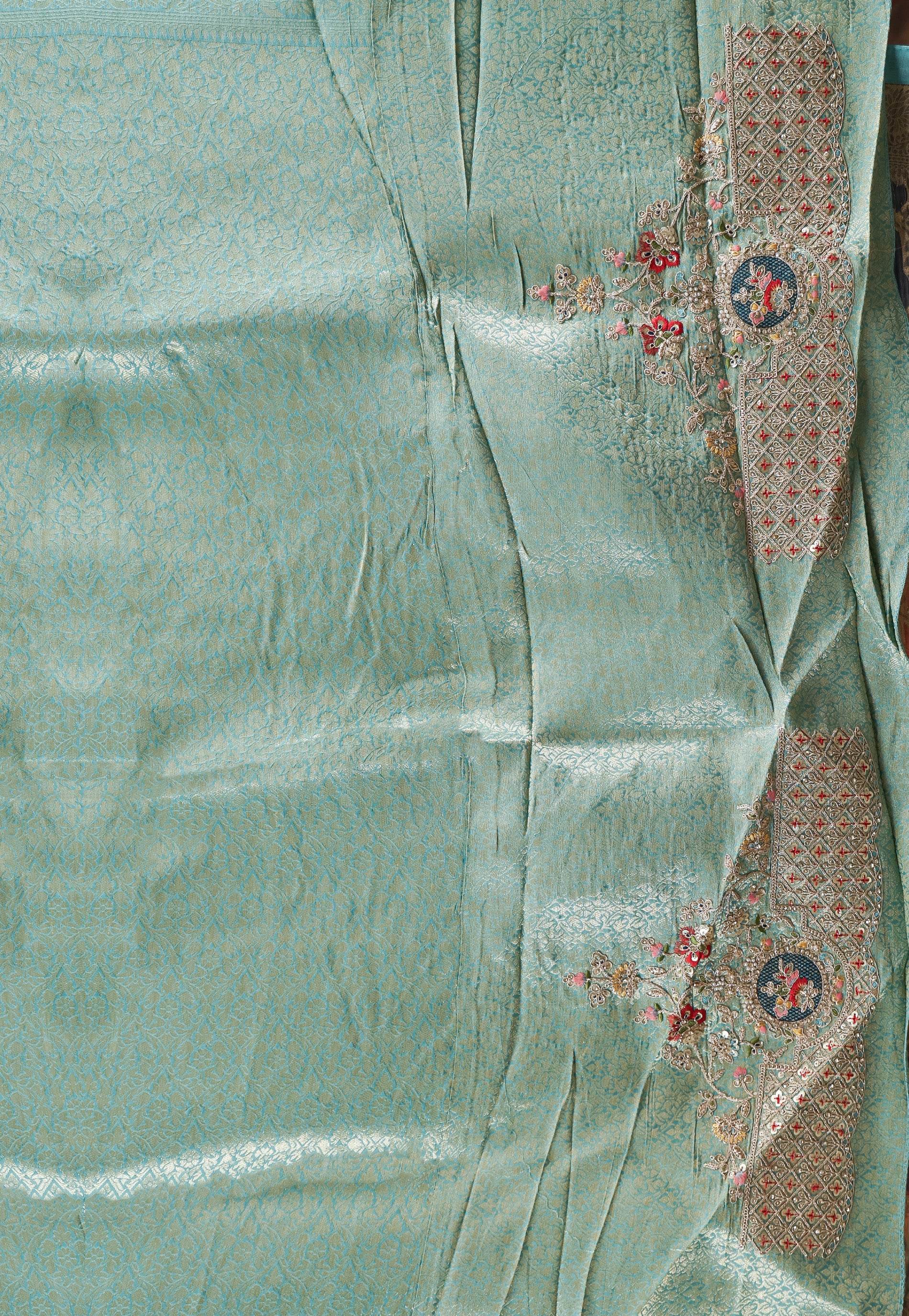 Blue Minakari Tissue Silk Saree with Blouse Piece - Adi Akshoy & Co.