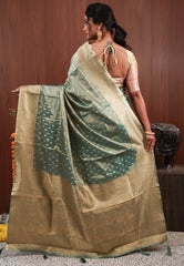 Sea Green Tissue Silk Saree with Blouse Piece - Adi Akshoy & Co.