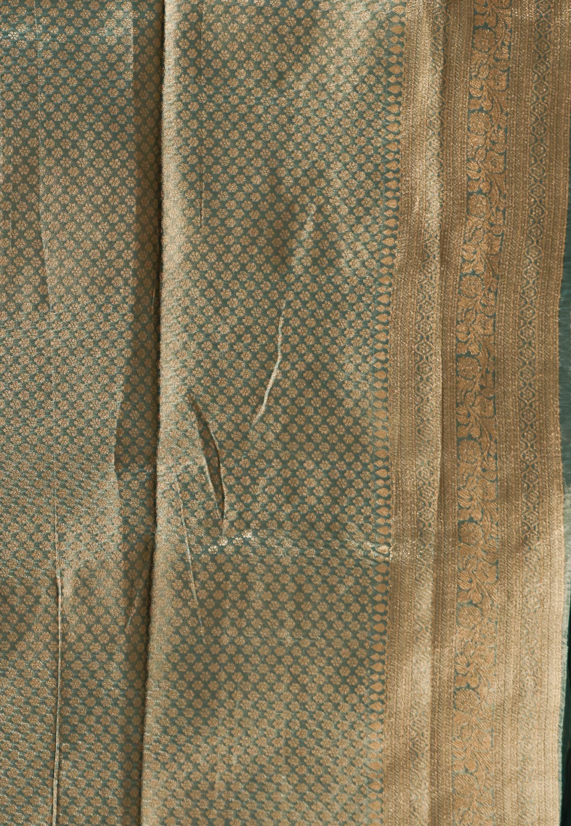 Sea Green Tissue Silk Saree with Blouse Piece - Adi Akshoy & Co.