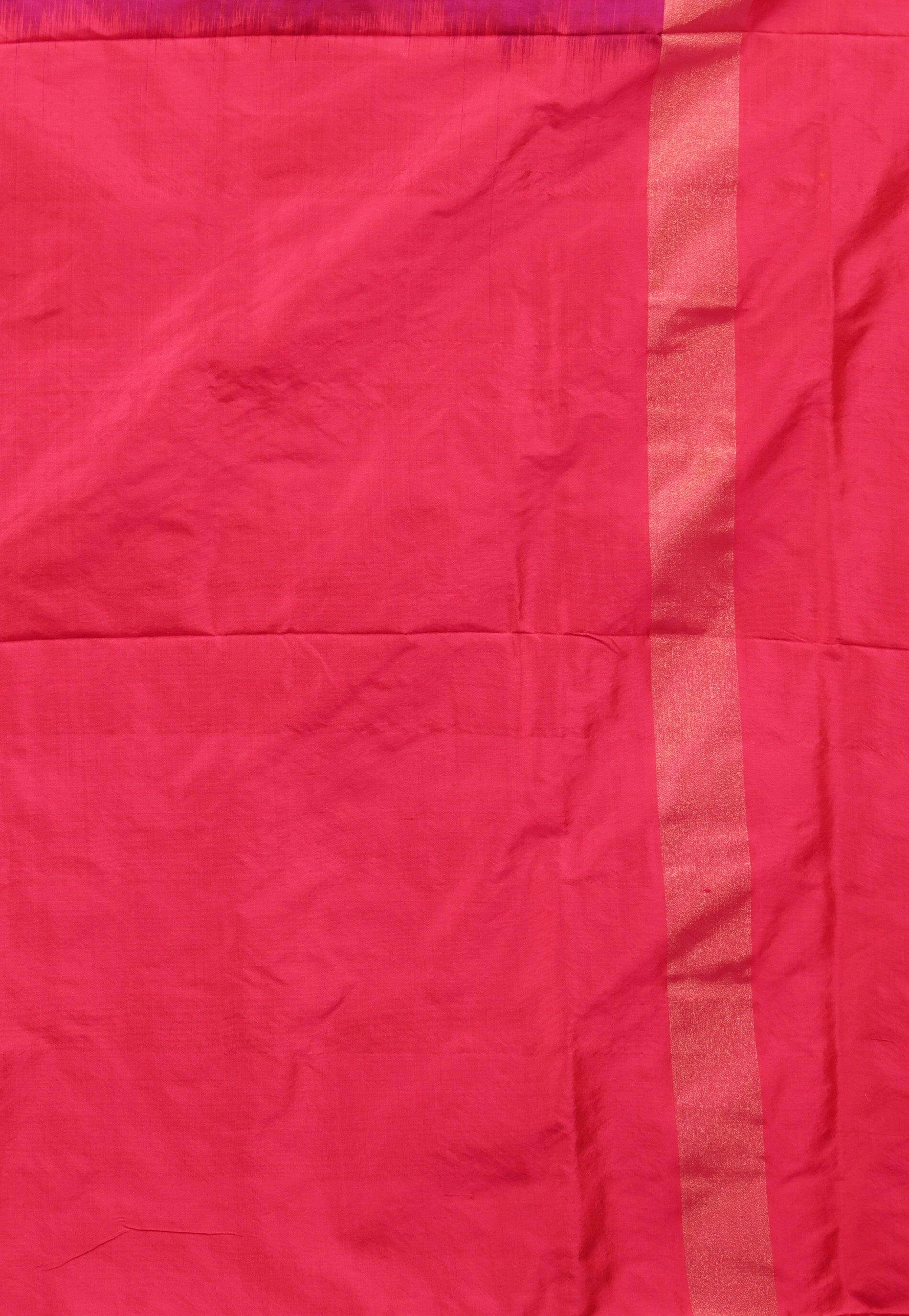 Purple with Rani Pink Border Handloom Ikkat Saree With Blouse Piece - Adi Akshoy & Co.