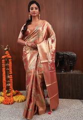 Rust Tissue Silk Saree with Blouse Piece - Adi Akshoy & Co.