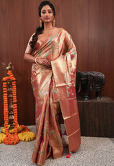 Rust Tissue Silk Saree with Blouse Piece - Adi Akshoy & Co.
