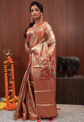 Rust Tissue Silk Saree with Blouse Piece - Adi Akshoy & Co.
