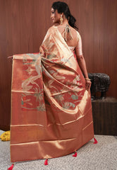 Rust Tissue Silk Saree with Blouse Piece - Adi Akshoy & Co.