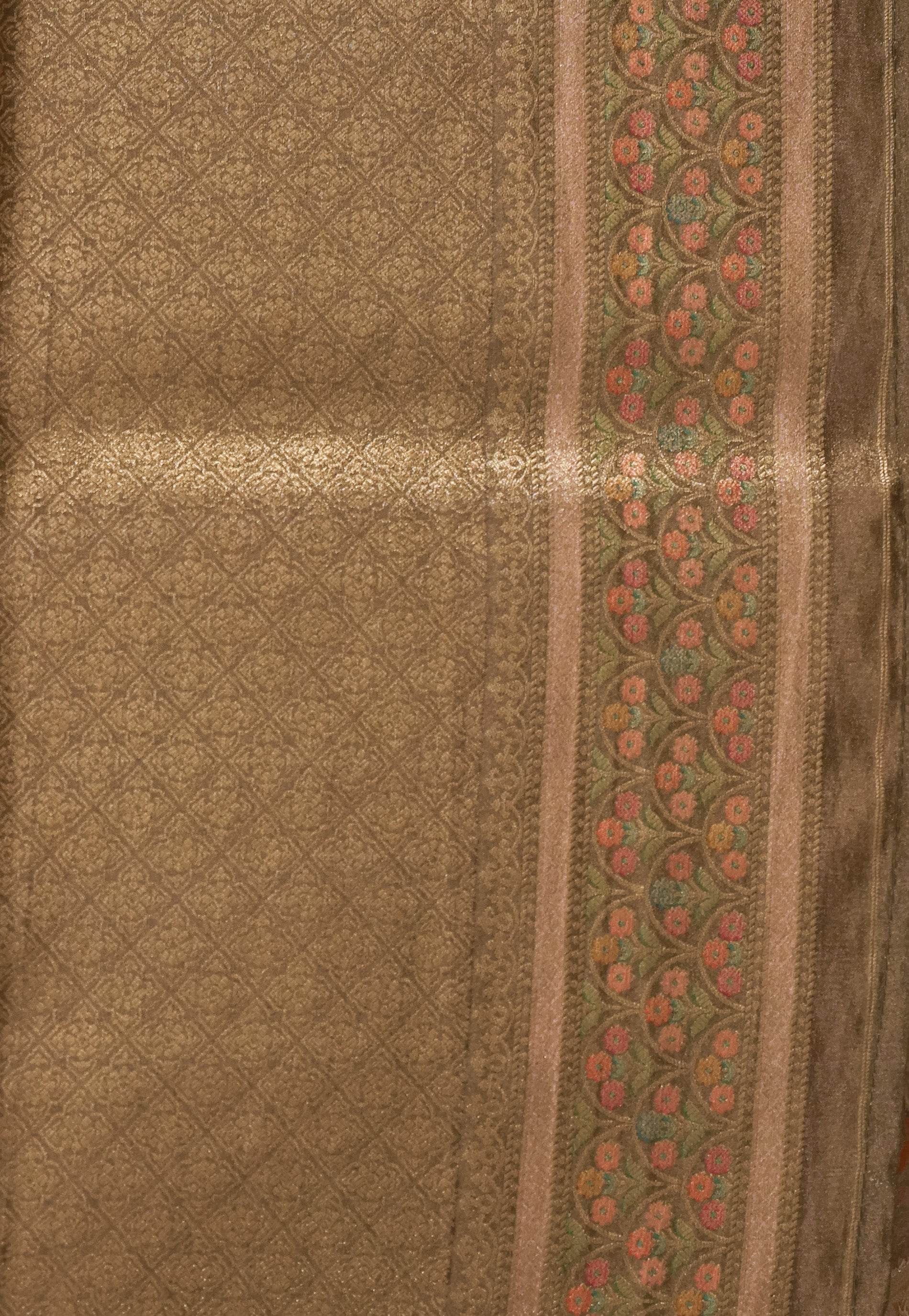 Golden Minakari Tissue Silk Saree with Blouse Piece - Adi Akshoy & Co.