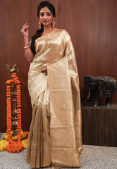 Golden Tissue Silk Saree with Blouse Piece - Adi Akshoy & Co.