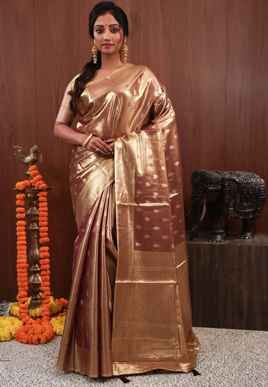 Golden Tissue Silk Saree with Blouse Piece - Adi Akshoy & Co.