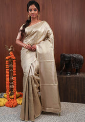 Beige Tissue Silk Saree with Blouse Piece - Adi Akshoy & Co.