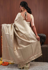 Beige Tissue Silk Saree with Blouse Piece - Adi Akshoy & Co.
