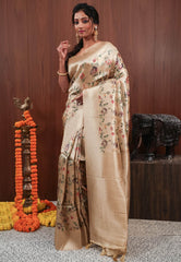 Beige Tissue Silk Saree with Blouse Piece - Adi Akshoy & Co.