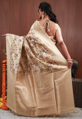 Beige Tissue Silk Saree with Blouse Piece - Adi Akshoy & Co.