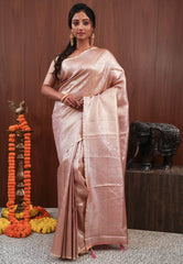 Peach Tissue Silk Saree with Blouse Piece - Adi Akshoy & Co.