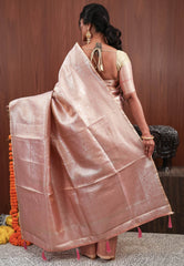 Peach Tissue Silk Saree with Blouse Piece - Adi Akshoy & Co.