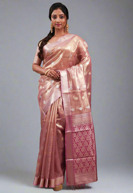 Mauve Tissue Silk Saree with Blouse Piece - Adi Akshoy & Co.