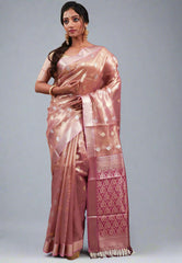 Mauve Tissue Silk Saree with Blouse Piece - Adi Akshoy & Co.