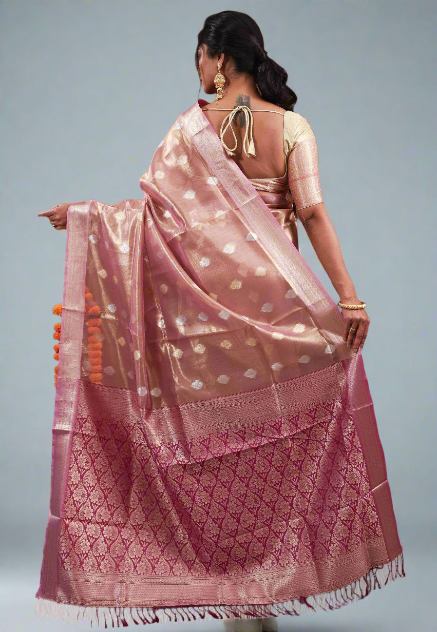 Mauve Tissue Silk Saree with Blouse Piece - Adi Akshoy & Co.