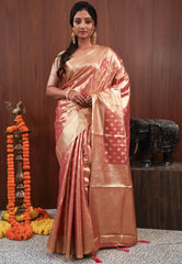 Peach Tissue Silk Saree with Blouse Piece - Adi Akshoy & Co.