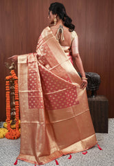 Peach Tissue Silk Saree with Blouse Piece - Adi Akshoy & Co.