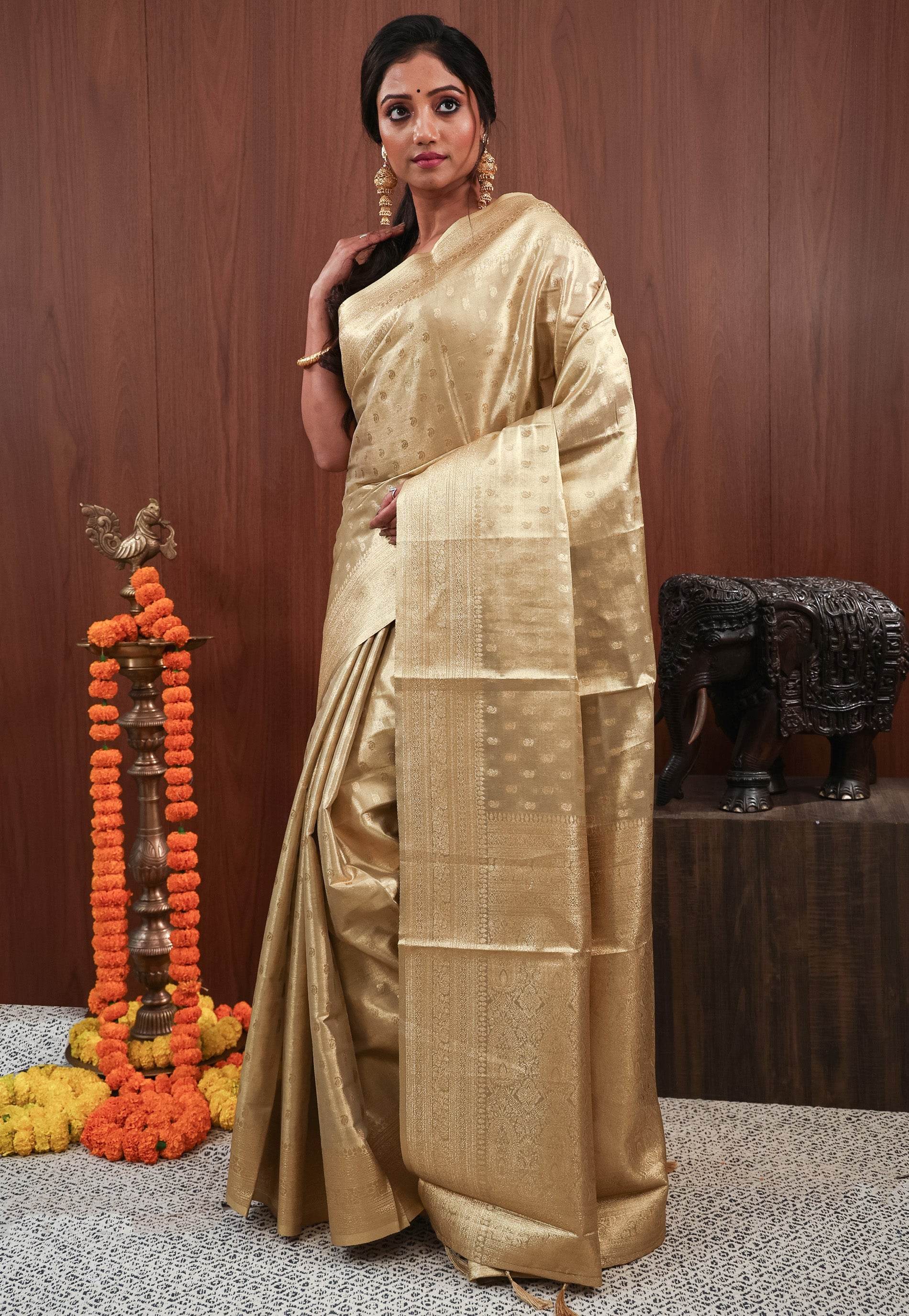 Golden Tissue Silk Saree with Blouse Piece - Adi Akshoy & Co.