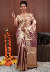 Brown Tissue Silk Saree with Blouse Piece - Adi Akshoy & Co.