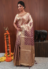 Brown Tissue Silk Saree with Blouse Piece - Adi Akshoy & Co.