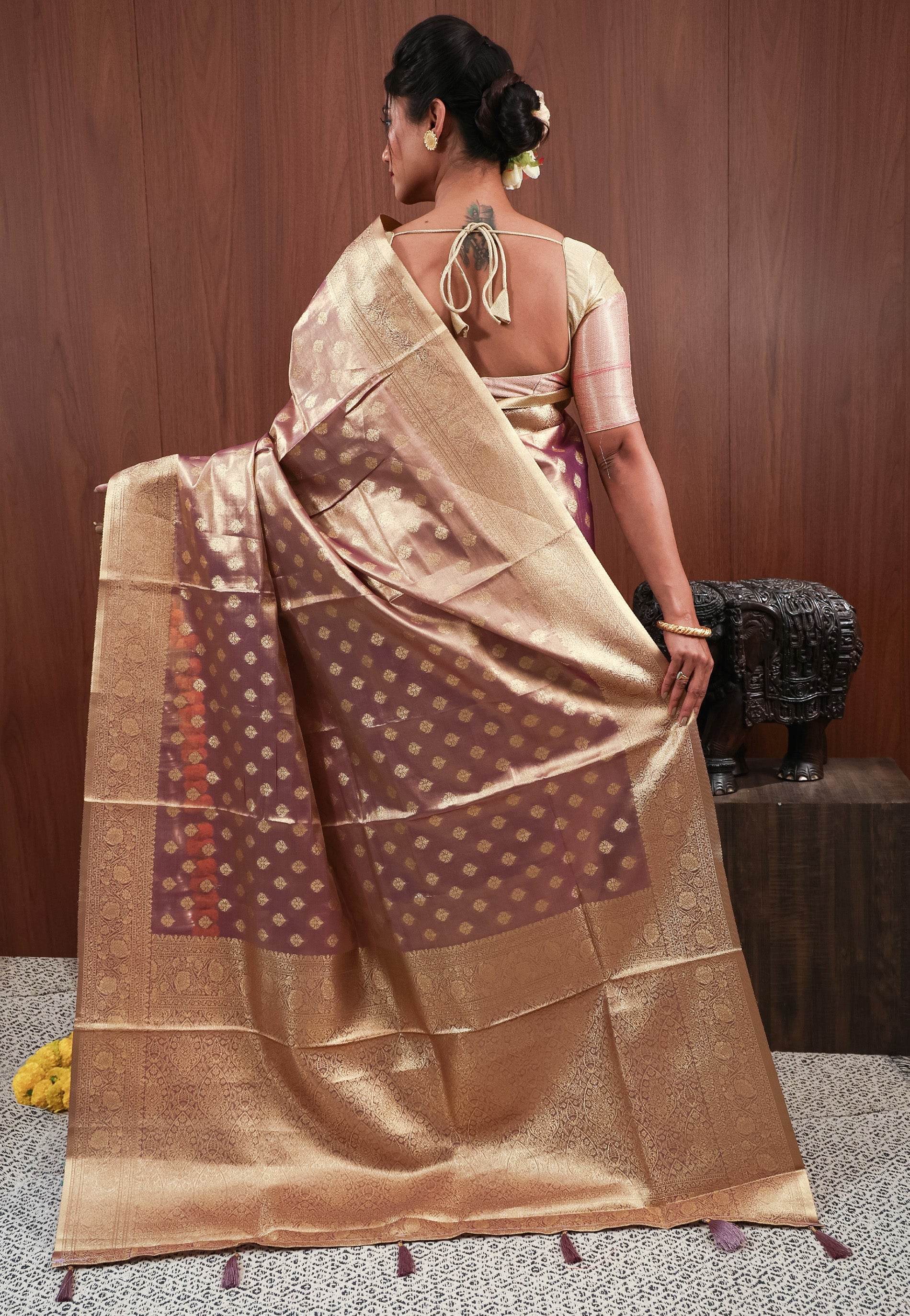 Brown Tissue Silk Saree with Blouse Piece - Adi Akshoy & Co.